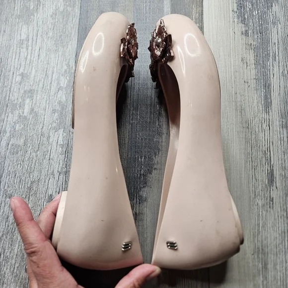 Melissa Flats Balerina Ultragirl Light Pink with Copper Flowers Womens 7 - Picture 8 of 8